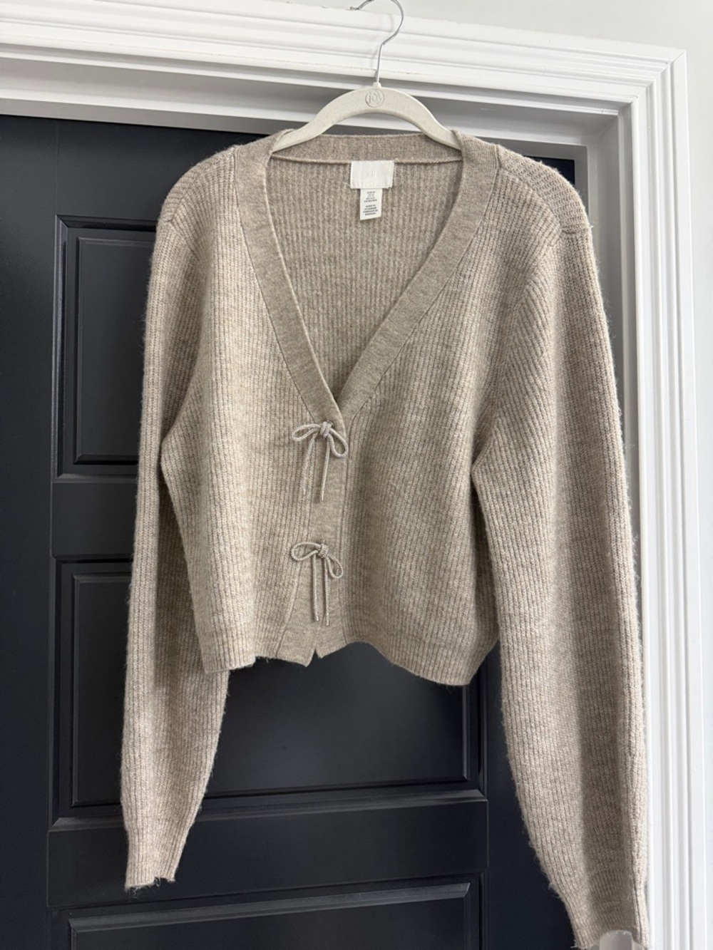 H&M Taupe Ribbed V-Neck Snap-Front Cardigan